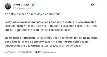 El abogado describió las condiciones adversas que enfrenta la ciudadana taiwanesa - crédito @Sergioclavijo54/X