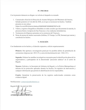 La Fiscalía investigará los hechos ocurridos en Semana Santa en Bogotá tras denuncia del concejal Andrés Barrios Bernal - crédito @ABarriosBernal/X
