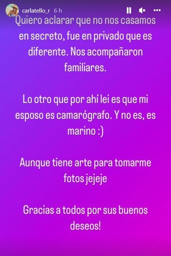 Carla Tello hace aclaración sobre