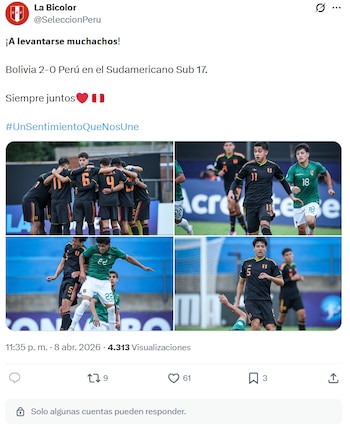 La cuenta de la selección peruana desactivó la opción de comentar en su publicación sobre el equipo Sub 17. Crédito: Captura X.