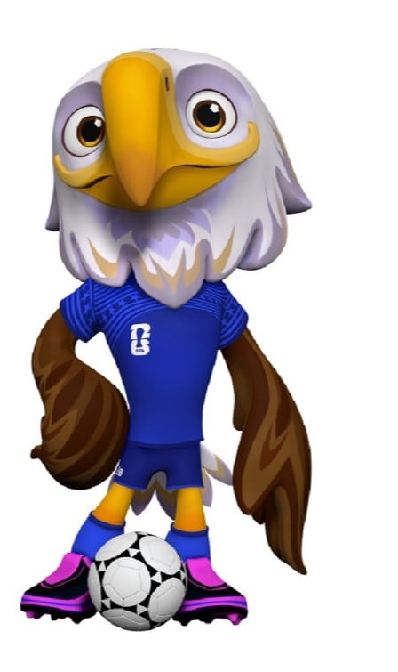 Clutch, un águila calva, simboliza a Estados Unidos y luce el uniforme azul de la selección estadounidense.