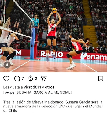 Mireya Maldonado sufrió lesión y Susana García fue convocada como su reemplazo para el Mundial Sub 17 de vóley.