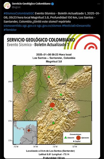 El Servicio Geológico Colombiano confirmó