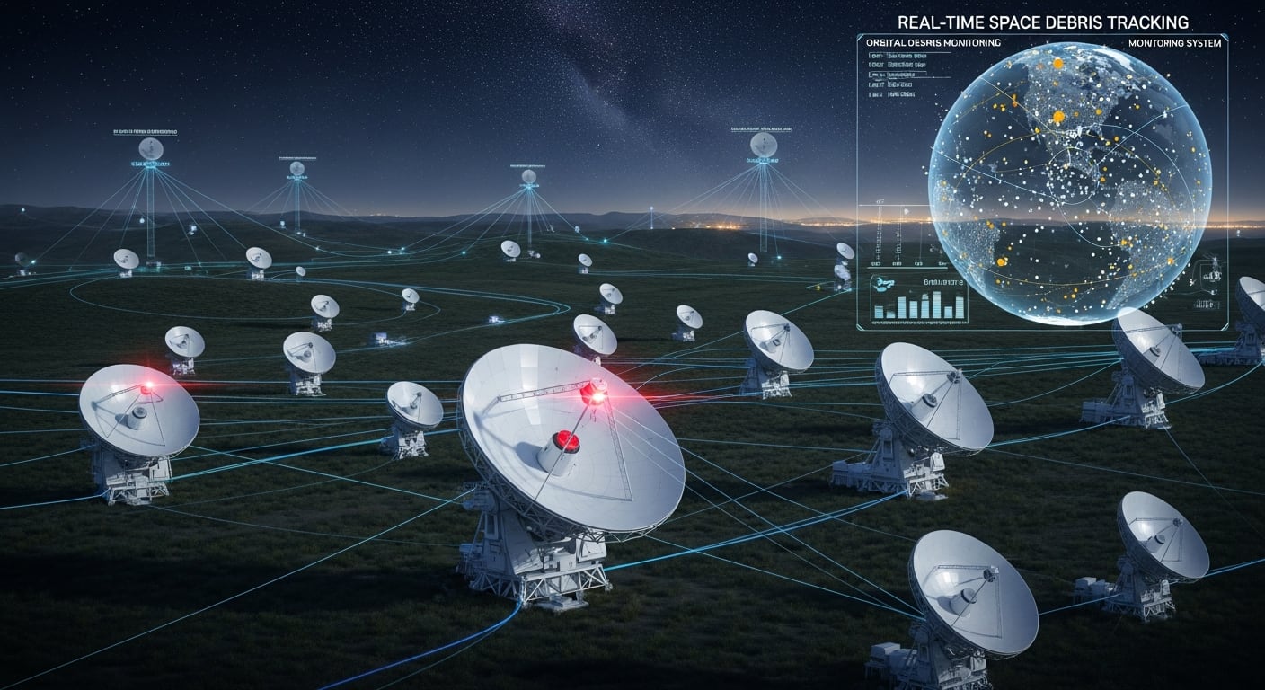 Una red de radiotelescopios y sensores sísmicos rastrea la basura espacial en tiempo real, mostrando un mapa digital que indica los escombros orbitales alrededor de la Tierra (Imagen Ilustrativa Infobae)