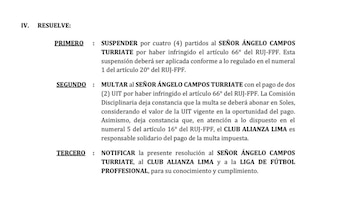 La sanción contra Ángelo Campos