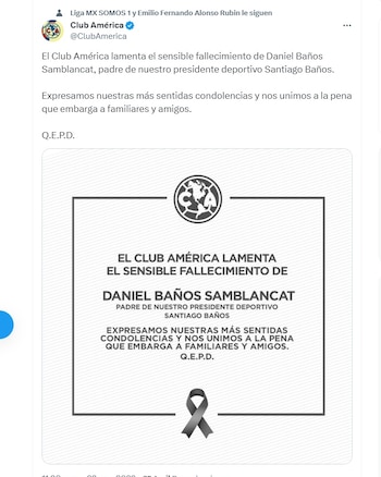 Club América lamentó la muerte