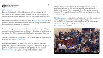Mensaje de senador Rafael Nieto, del Centro Democrático - crédito @RafaNietoLoaiza/X