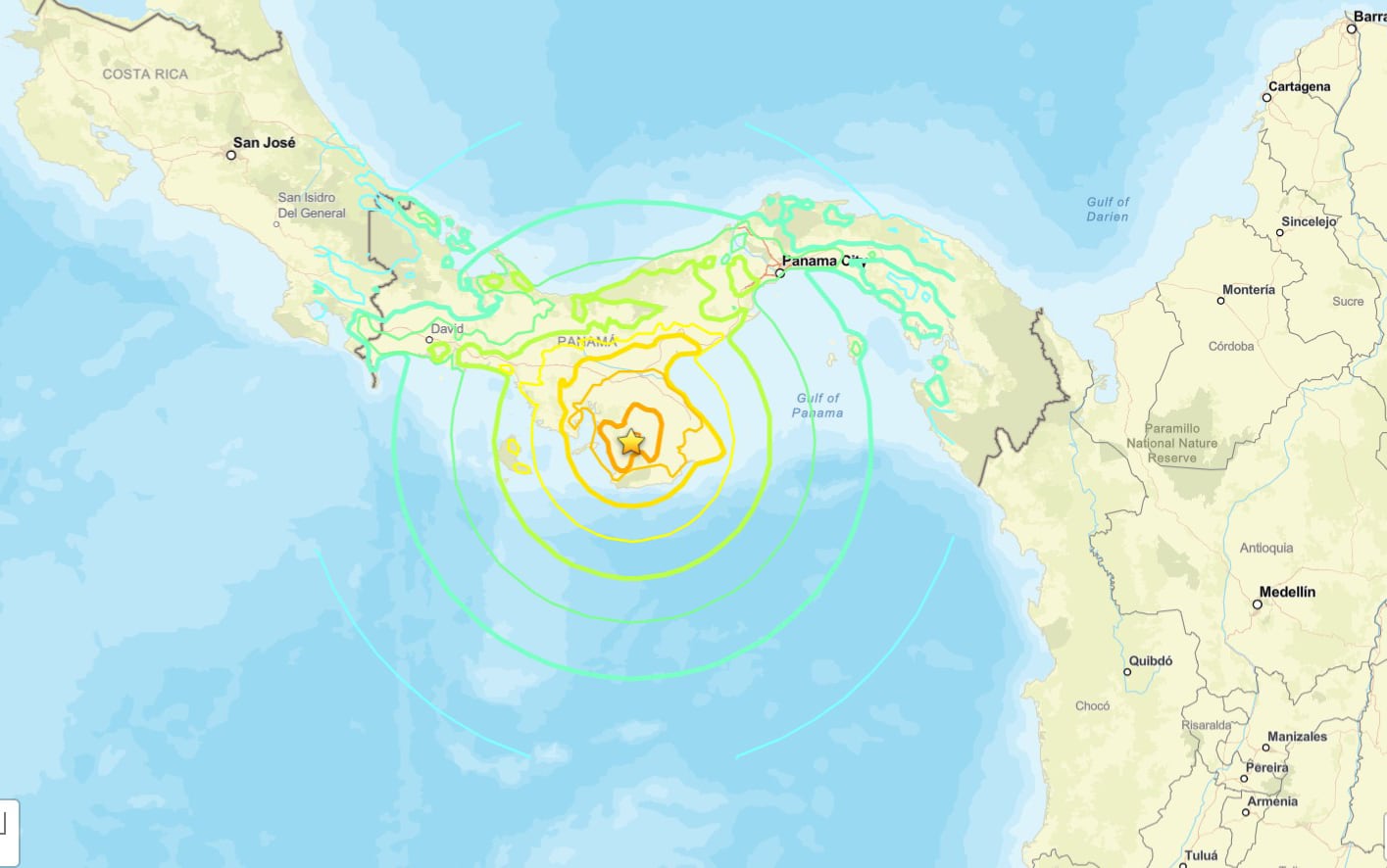 El sismo en Panamá registró un epicentro preliminar ubicado a 39 kilómetros de Tonosí, en la provincia de Los Santos (EFE/ USGS)