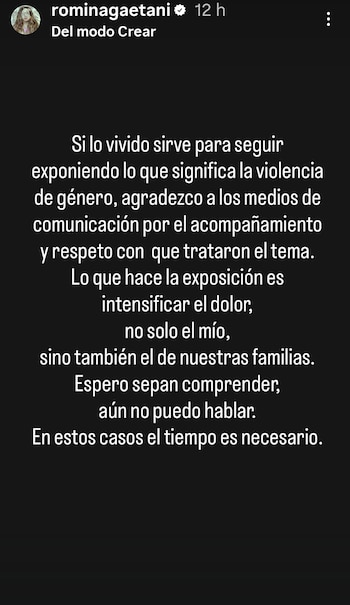Romina Gaetani se expresó en