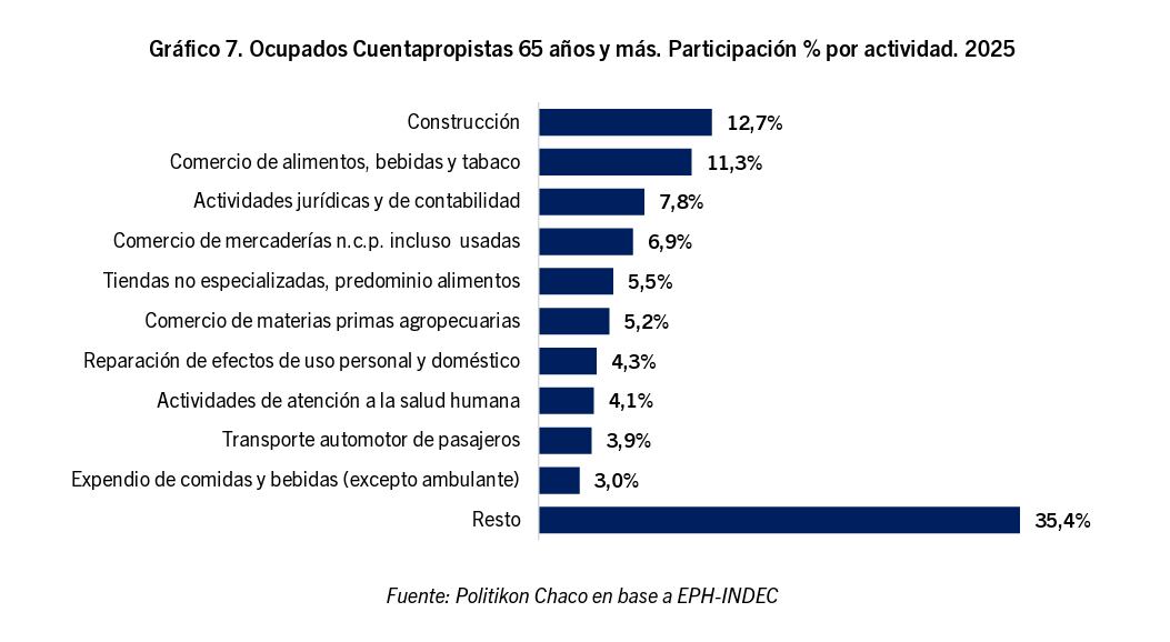 El perfil ocupacional de los cuentapropistas de 65 años y más evidenció una marcada concentración en actividades asociadas al autoempleo tradicional, el comercio minorista y los oficios (Politikon Chaco)