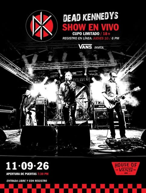 Un cartel promocional anuncia la presentación en vivo de la banda de punk rock Dead Kennedys en House of Vans. (House of Vans/Instagram)