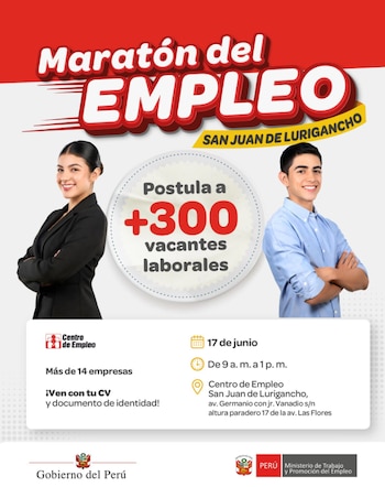 Los interesados deberán llevar su CV actualizado y su DNI, con datos claros de experiencia, formación y contacto para facilitar la revisión - Créditos: MTPE.