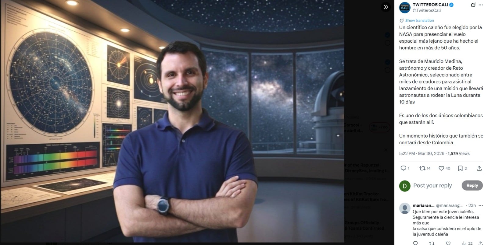 La inclusión de un divulgador latinoamericano en eventos clave internacionales amplía el acceso a la información espacial y fortalece los lazos científicos entre la región y el escenario mundial de la investigación astronómica - crédito captura de pantalla @TwiterosCali / X