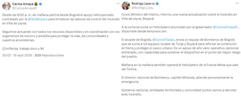 Carlos Amaya y Rodrigo Lara anunciaron el despliegue de apoyo aéreo y nuevos equipos para fortalecer la atención de la emergencia. - crédito X