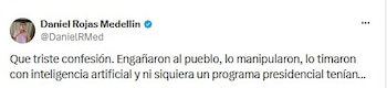 El exministro de Educación, Daniel Rojas Medellín, afirmó que la campaña presidencial de Abelardo de la Espriella recurrió a la inteligencia artificial para influir en los electores - crédito @DanielRMed/X