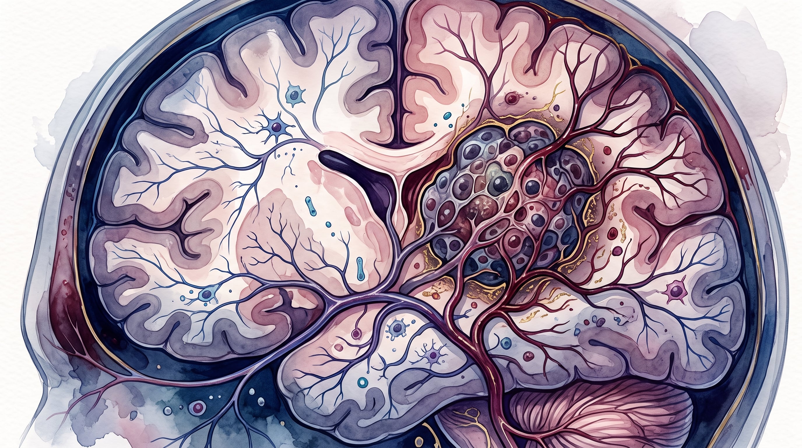 Una ilustración médica expone el desarrollo de un tumor cerebral y su estructura en relación con los vasos sanguíneos. (Imagen Ilustrativa Infobae)