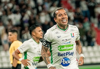 Dayro Moreno celebrando su anotación para la victoria de Once Caldas 1-0 ante Deportes Tolima - crédito @oncecaldasoficial/Instagram