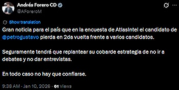 Andrés Forero afirmó que tras