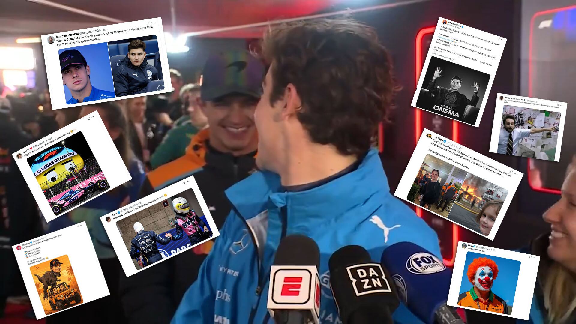 Los mejores memes del GP de Las Vegas de Fórmula 1: del “boicot” de Piastri a Norris a la foto viral de Colapinto con Vestappen