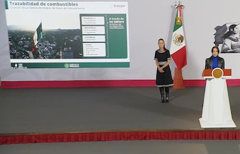 La secretaria de Energía, Luz Elena González, durante la conferencia matutina de Claudia Sheinbaum, este miércoles. (Crédito: Gobierno de México | Captura de pantalla)