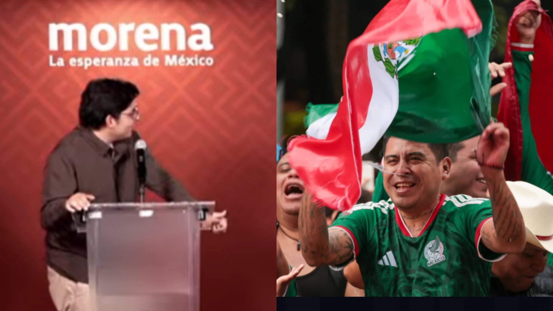 Un orador de Morena interviene en un evento mientras aficionados mexicanos celebran con entusiasmo la llegada del Mundial 2026 en la CDMX. (Captura de pantalla | CulturaCiudadMX)