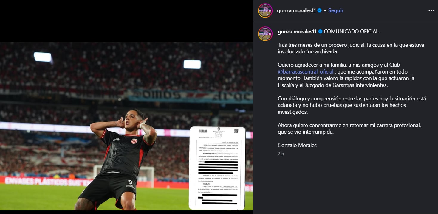 El posteo de Gonzalo Morales