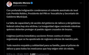 Alejandro Moreno condena asesinato de