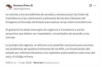 Petro insistió en que varias reformas requieren trámite urgente, entre ellas la de salud, la tributaria y la jurisdicción agraria - crédito @petrogustavo/X