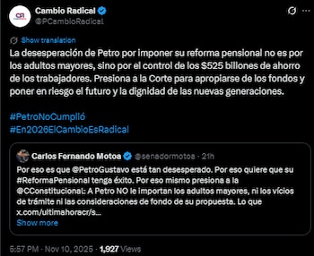 Cambio Radical alertó sobre las