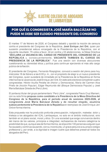 Pronunciamiento institucional cuestiona elección de