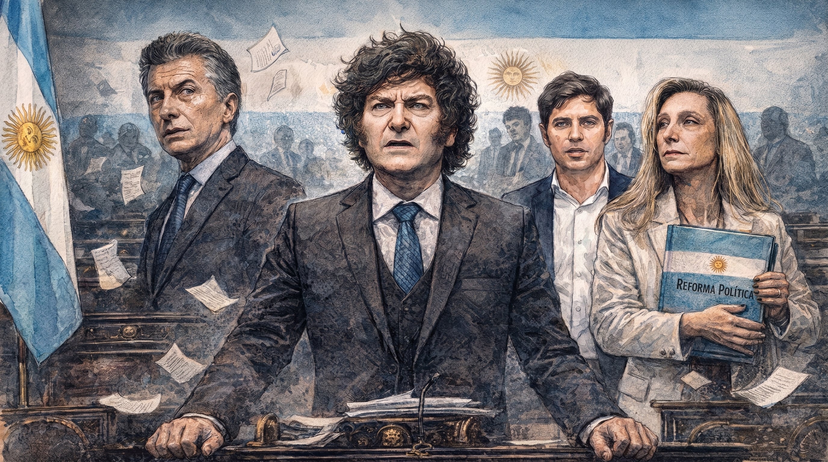 Javier Milei, Mauricio Macri, Axel Kicillof y Karina Milei (Imagen Ilustrativa Infobae)