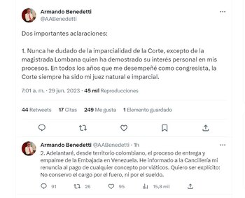 Armando Benedetti: “No conservo el