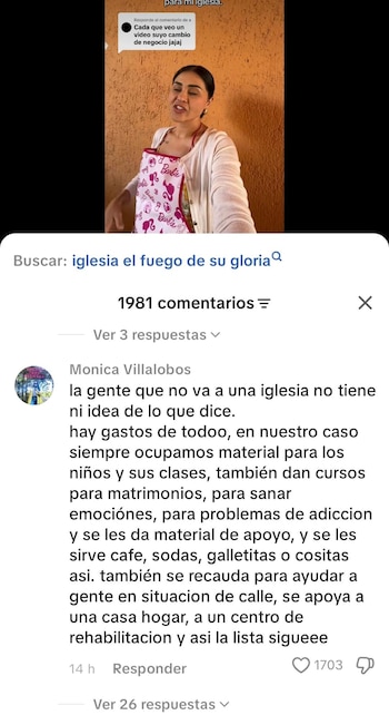 Una mujer, conocida como Gomita, viste un delantal de Barbie y un cárdigan blanco mientras habla, con la interfaz de TikTok y comentarios visibles