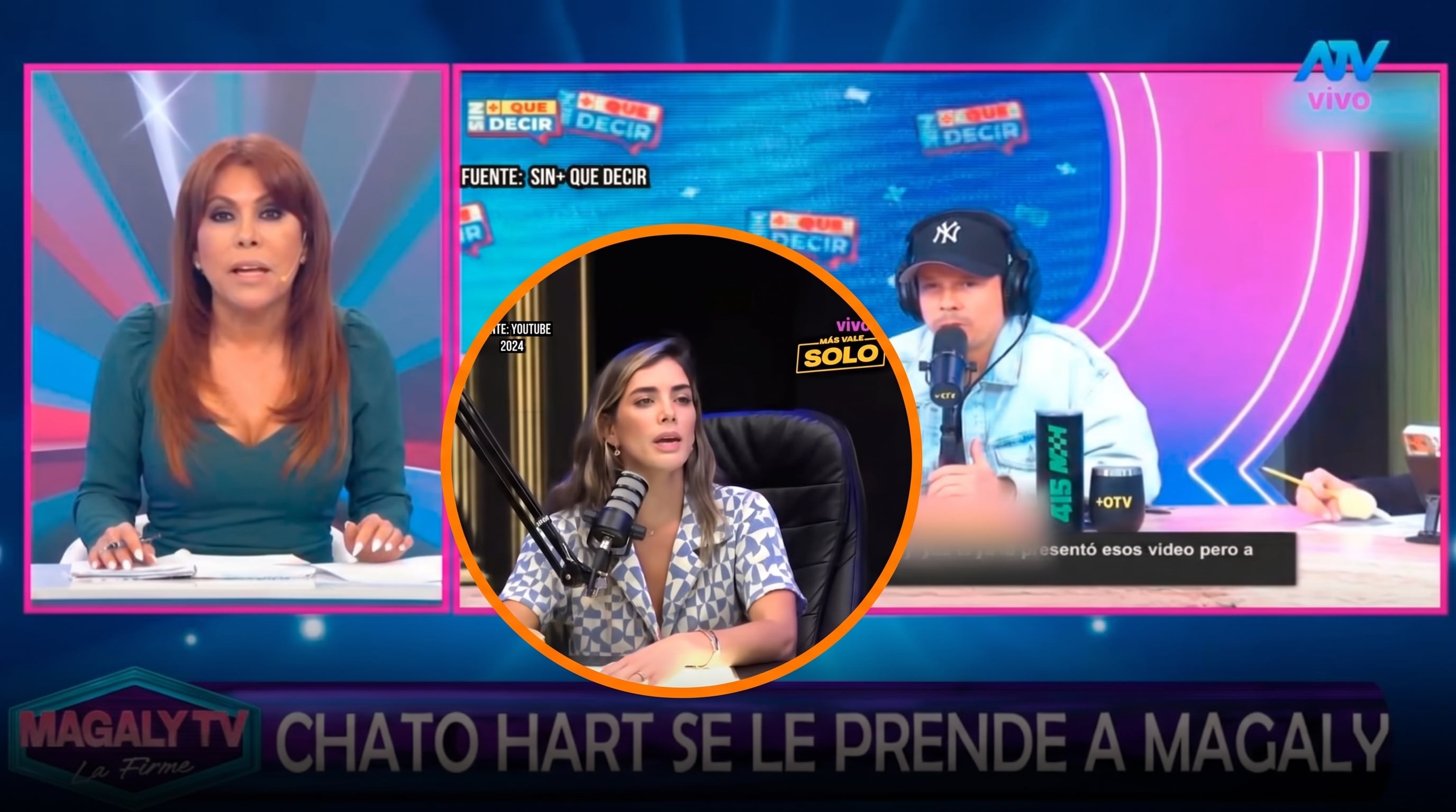 Magaly Medina, Mario Hart y Korina Rivadeneira aparecen en un programa de televisión que aborda su polémica. (Imagen Ilustrativa Infobae)