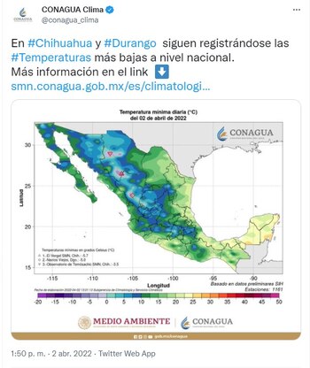 Temperaturas más bajas a nivel nacional
