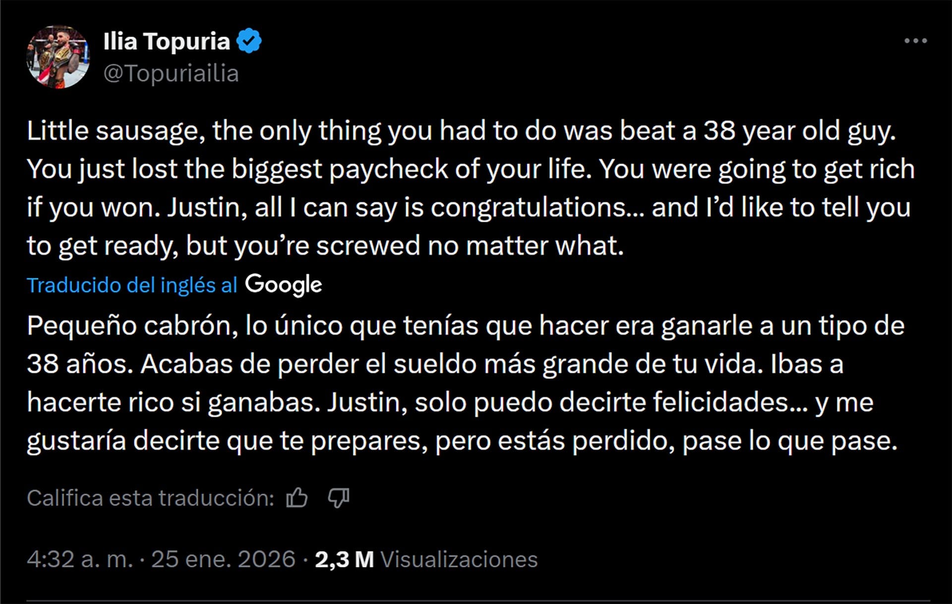 El mensaje provocador de Topuria en redes sociales incrementa las expectativas sobre un posible enfrentamiento contra Gaethje
(Crédito: Topuriailia vía X)