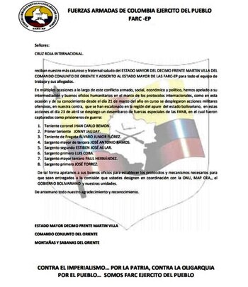 El comunicado que las FARC