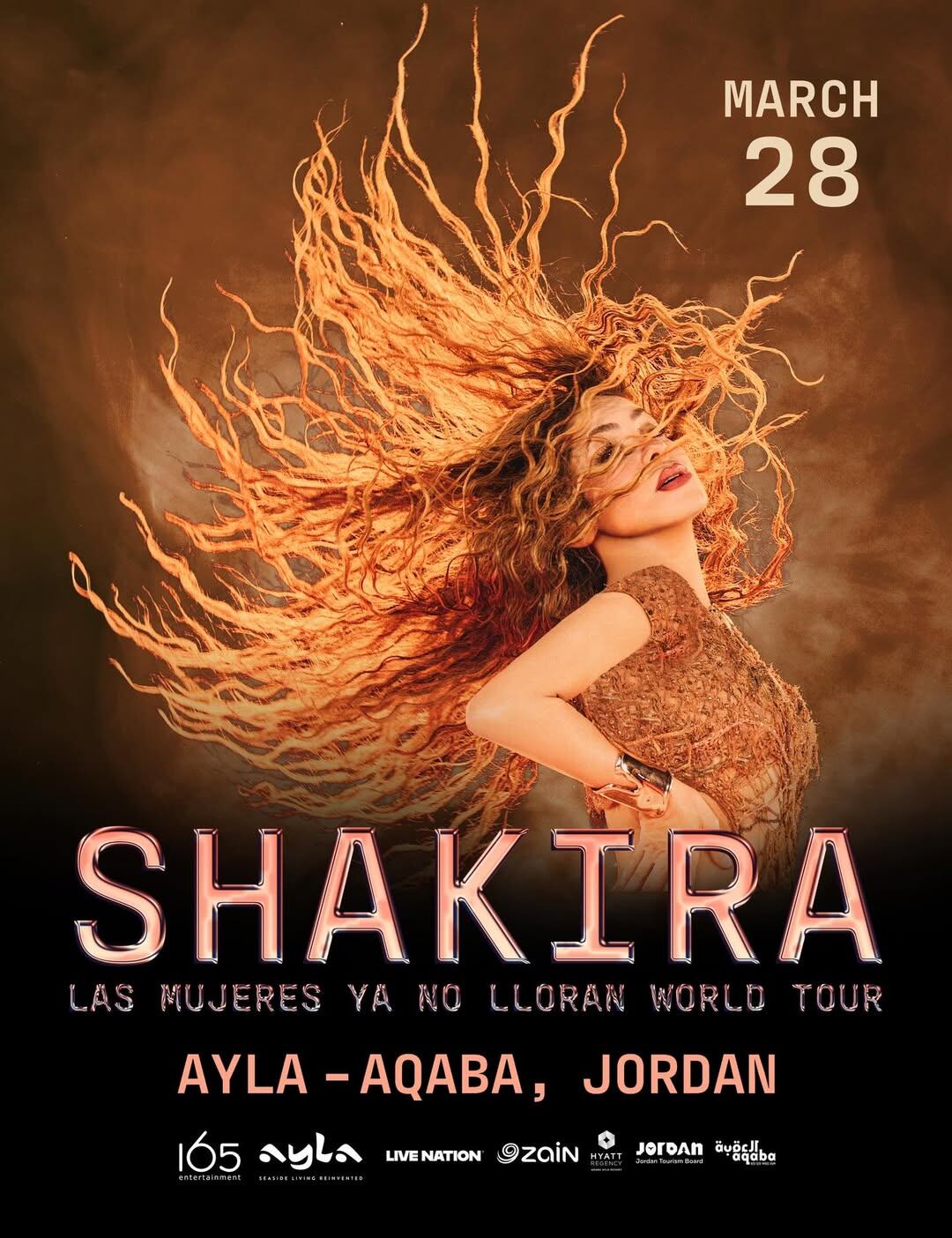 Shakira ofrecerá su primer concierto en Jordania el 28 de marzo de 2026, en Ayla, Aqaba, como parte de su gira mundial