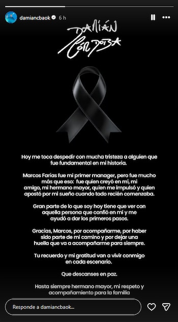 Damián Córdoba despidió a Marcos Farías y afirmó que fue fundamental en sus primeros pasos dentro del cuarteto cordobés