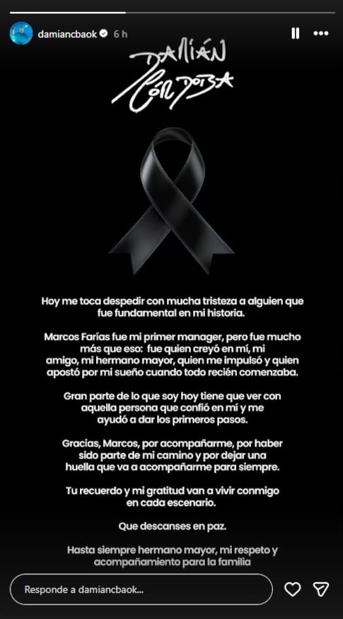 Damián Córdoba despidió a Marcos Farías y afirmó que fue fundamental en sus primeros pasos dentro del cuarteto cordobés