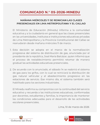 Comunicado del Minedu.