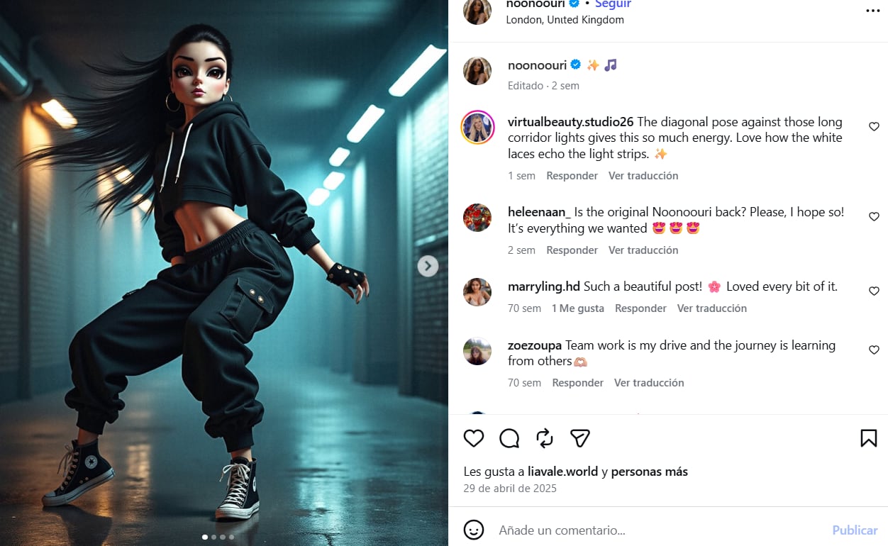 Además de ser un modelo generada por IA, Noonoouri es una artista de la firma Warner. (Instagram)