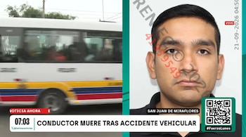 Captura de noticiero con la imagen de un autobús en la calle y el retrato de un hombre junto al titular sobre un accidente vehicular