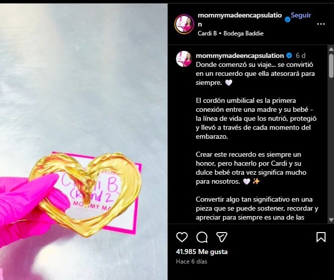 Mommy Made Encapsulation se encargó de preservar el cordón umbilical del cuarto hijo de Cardi B. (Instagram)
