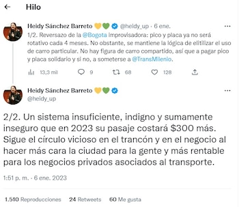 Tuit concejal Heidy Sánchez