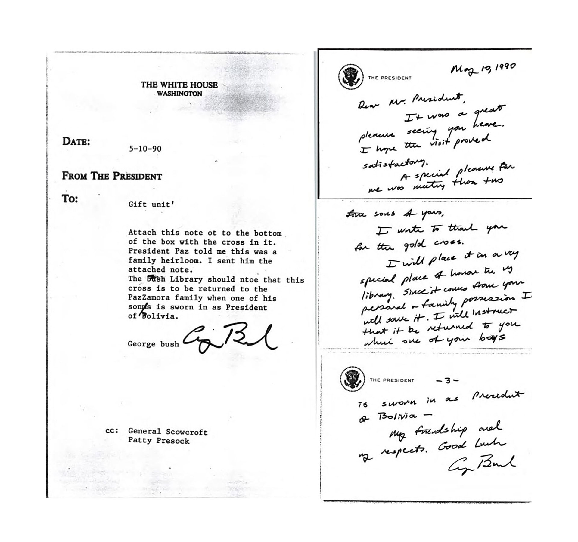 La Fundación George y Barbara Bush publicó fotos inéditas de un encuentro que sostuvieron en 1990, Jaime Paz Zamora y George Bush, expresidentes de Bolivia y EEUU, respectivamente, junto a sus hijos, dos de los cuales luego serían presidentes de ambos países.
