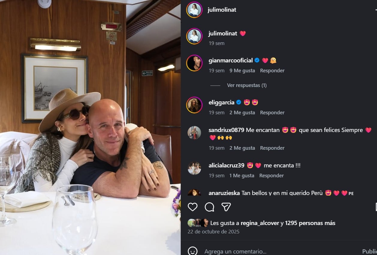 Gian Marco impacta a fans con romántico mensaje donde llama “mi esposa” a Juliana Molina. Captura IG: @gianmarcooficial.