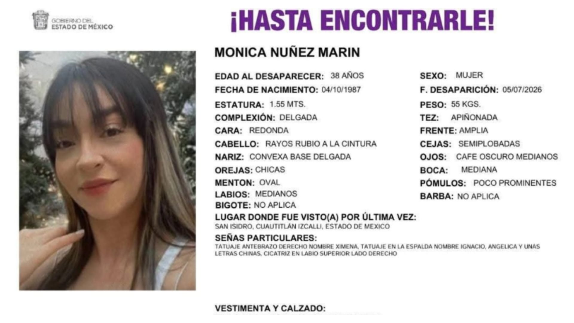 Fiscalía confirmó la muerte de Mónica Núñez, colombiana reportada como desaparecida en Edomex