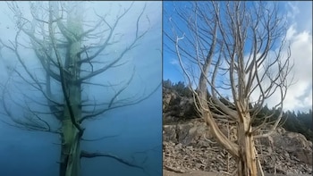 Chubut: una bajante histórica de un embalse expuso restos de una antigua construcción oculta bajo el agua