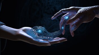 Encuentro entre mano humana y alienígena
Vínculo misterioso entre ser extraterrestre y mujer
Explorando la conexión humana con extraterrestres
Contacto alienígena y maravilla de lo desconocido
Imagen que muestra el contacto entre la mano de una mujer y un ser alienígena, explorando la conexión humana con lo desconocido. - (Imagen ilustrativa Infobae)